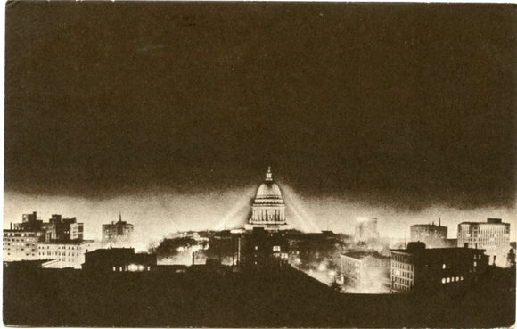 Capitol Square and Surrounding Business District at Night, Madison, WI [Postcard]