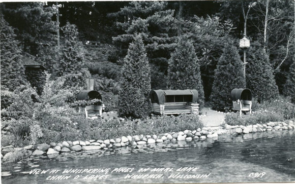 View at Whispering Pines on Marl Lake, Chain o' Lakes, Waupaca, WI [Postcard]