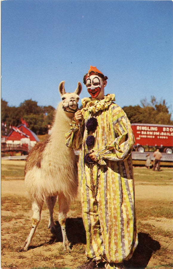 Clown and Llama, Circus World, Baraboo, WI [Postcard]