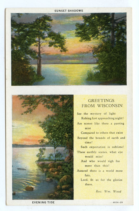 Sunset Shadows, Greetings from Wisconsin [Postcard]