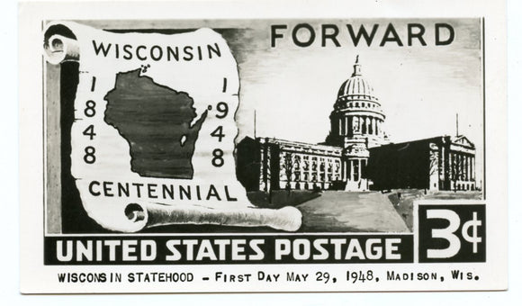 Wisconsin in Statehood, First Day May 29, 1948, Madison, WI [Postcard]