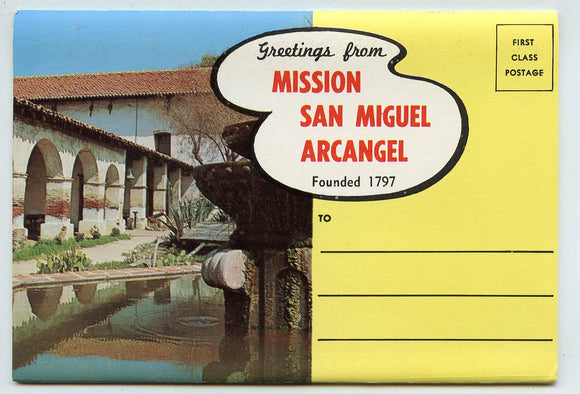Greetings from Mission San Miguel Arcangel, San Miguel, CA Souvenir Folder [Postcard]