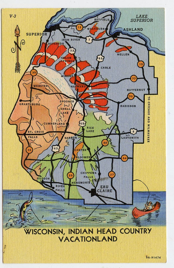 Wisconsin, Indian Head Country Vacationland [Postcard]