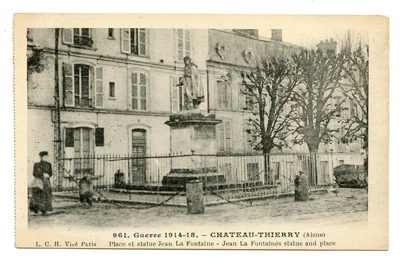 Jean La Fontaines Statue and Place, Chateau-Thierry, France [Postcard]