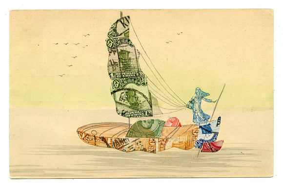 Sailboat Made From Stamps [Postcard]