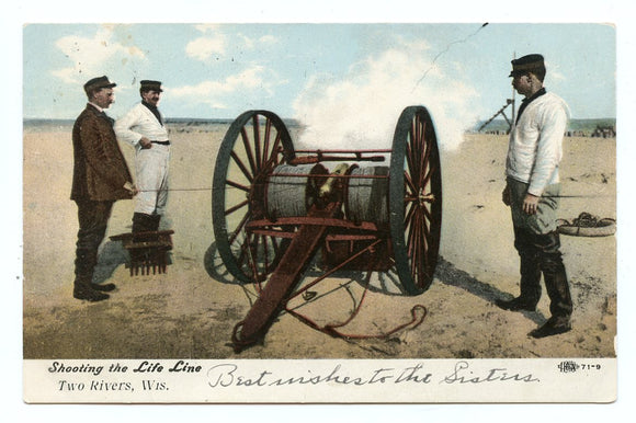 Shooting the Life Line, Two Rivers, WI [Postcard]