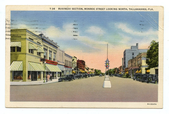 Business Section, Monroe Street Looking North, Tallahassee, FL [Postcard]