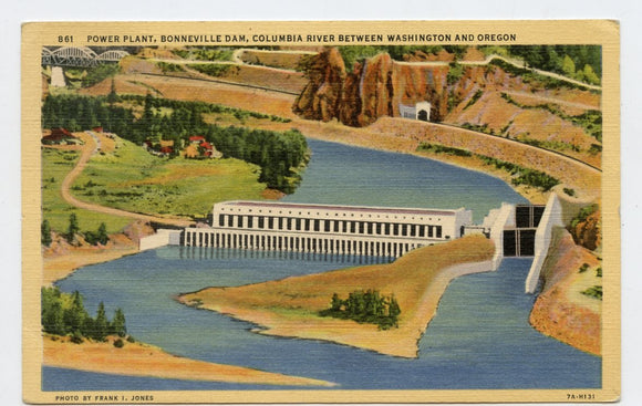 Power Plant, Bonneville Dam, Columbia River Between Washington and Oregon [Postcard]