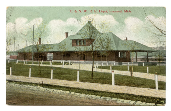 C. and N. W. R. R. Depot, Ironwood, MI [Postcard]