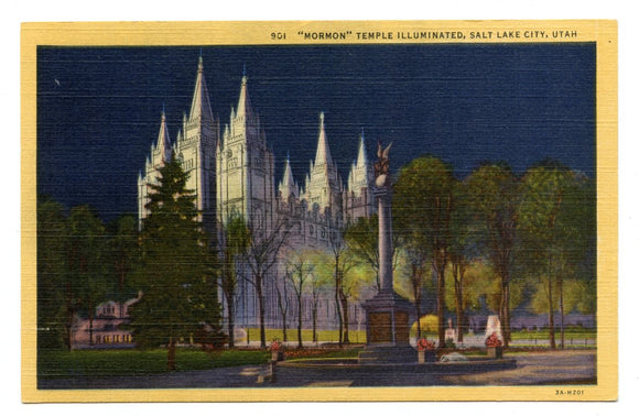 Mormon Temple Illuminated, Salt Lake City, UT [Postcard]