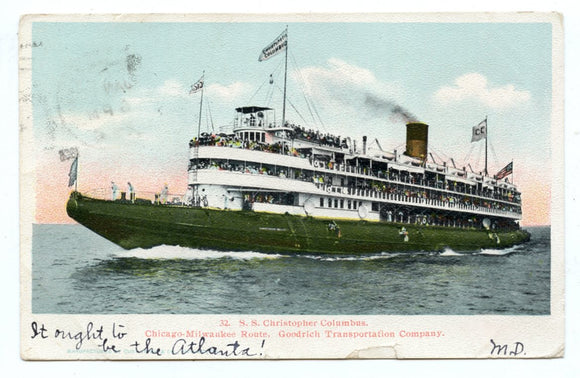 S. S. Christopher Columbus, Chicago-Milwaukee Route, Goodrich Transportation Company [Postcard]