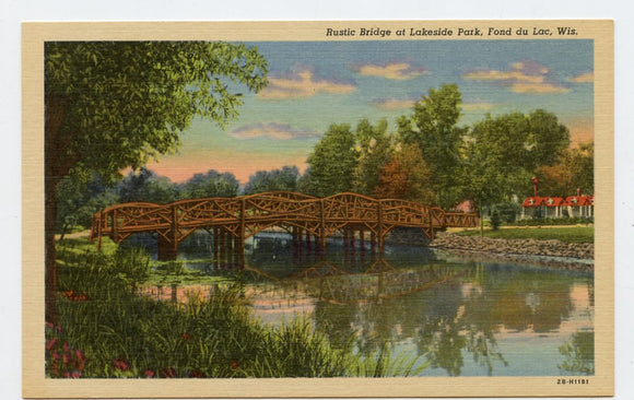 Rustic Bridge at Lakeside Park, Fond du Lac, WI [Postcard]