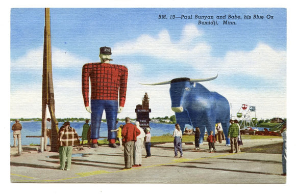 Paul Bunyan and Babe, His Blue Ox, Bemidji, MN [Postcard]