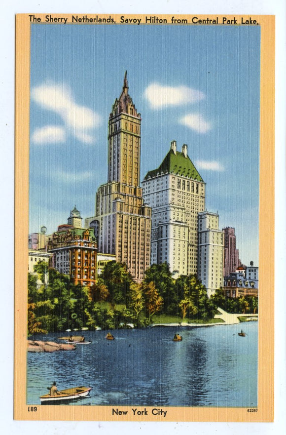 The Sherry Netherlands, Savoy Hilton from Central Park Lake, New York City, NY [Postcard]
