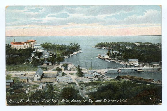 Birdseye View, Royal Palm, Biscayne Bay and Brickell Point, Miami, FL [Postcard]
