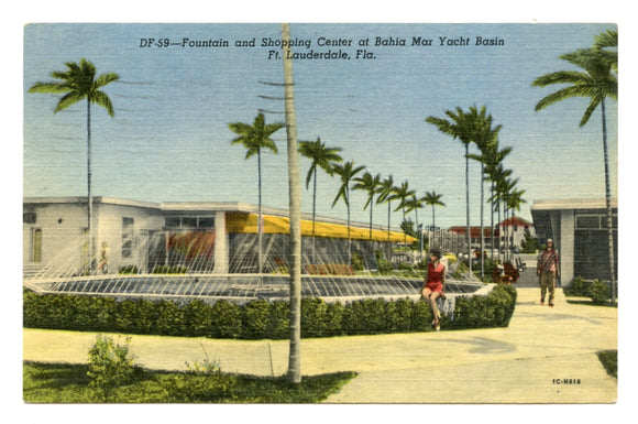 Fountain and Shopping Center at Bahia Mar Yacht Basin, Ft. Lauderdale, FL [Postcard]