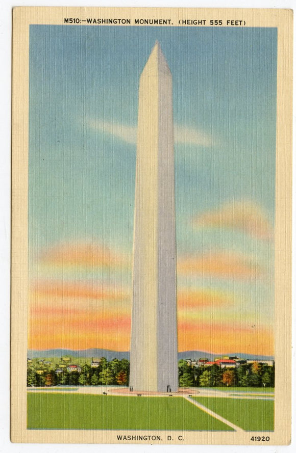 Washington Monument, Height 555 Feet, Washington, DC [Postcard]