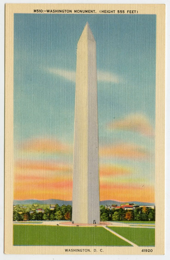 Washington Monument, Height 555 Feet, Washington, DC [Postcard]