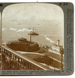 Castle Garden, Aquarium and Liberty Statue in Harbor, New York City, NY [Stereoview]