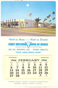 First National Bank of Venice, FL, 1966, Desk Calendar - Carey's Emporium