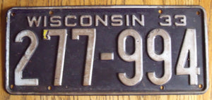 1933 Wisconsin License Plate