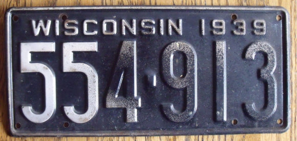 1939 Wisconsin License Plate - Carey's Emporium