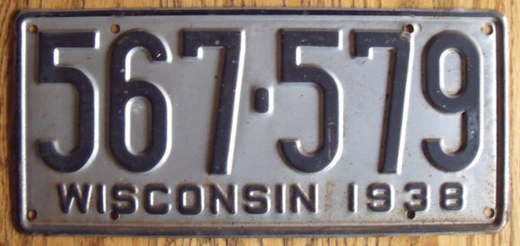 1938 Wisconsin License Plate - Carey's Emporium
