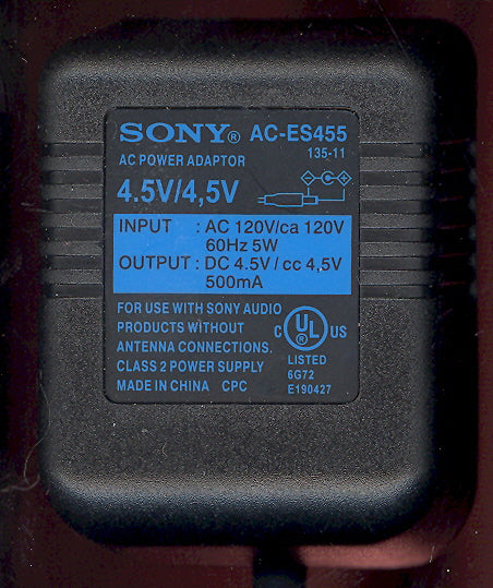 Sony, AC-ES455, AC Power Adaptor - Carey's Emporium