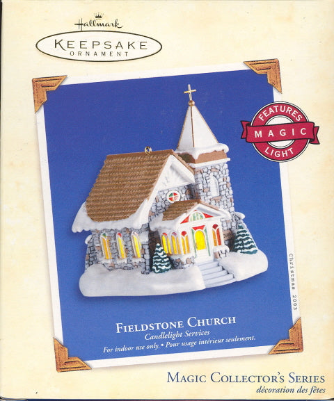 Fieldstone Church Candlelight Services, QLX7686, 2003 Hallmark Keepsake Ornament, Magic Collector's Series - Carey's Emporium