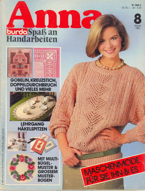 1985 Anna Burda, Spass An Handarbeiten, Magazine, German, August, 1985 - Carey's Emporium