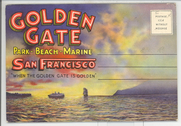 Golden Gate Park--Beach--Marine, San Francisco, When the Golden Gate is Golden Souvenir Folder - Carey's Emporium