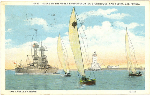 Scene in the Outer Harbor Showing Lighthouse, San Pedro, CA - Carey's Emporium