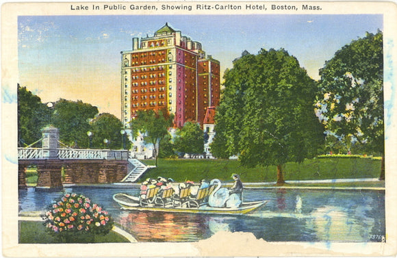 Lake In Public Garden, Showing Ritz-Carlton Hotel, Boston, MA - Carey's Emporium