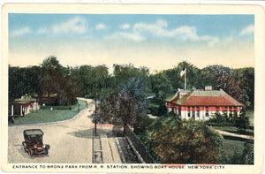 Entrance to Bronx Park From R. R. Station, Showing Boat House, New York City, NY - Carey's Emporium