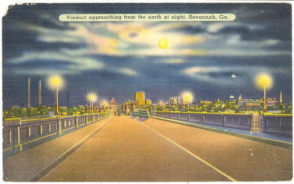 Viaduct Approaching From the North at Night, Savannah, GA - Carey's Emporium