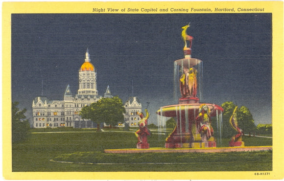 Night View of State Capitol and Corning Fountain, Hartford, CT - Carey's Emporium