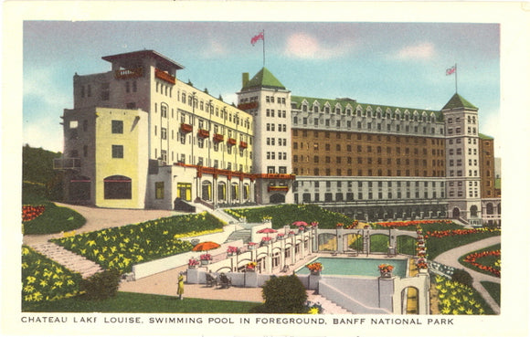 Chateau Lake Louise, Swimming Pool in Foreground, Banff National Park - Carey's Emporium