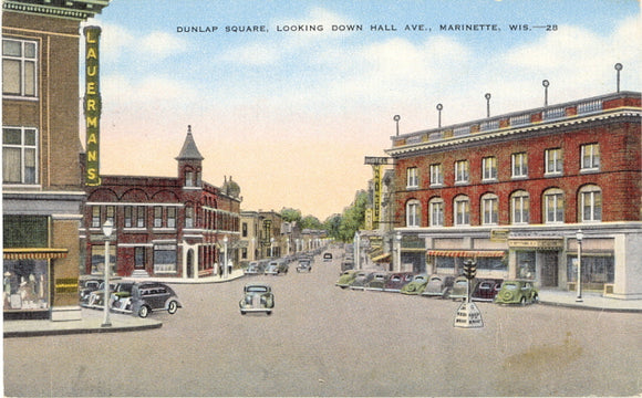Dunlap Square, Looking Down Hall Ave., Marinette, WI - Carey's Emporium