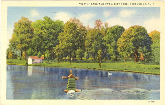 View of Lake and Swan, City Park, Greenville, OH - Carey's Emporium