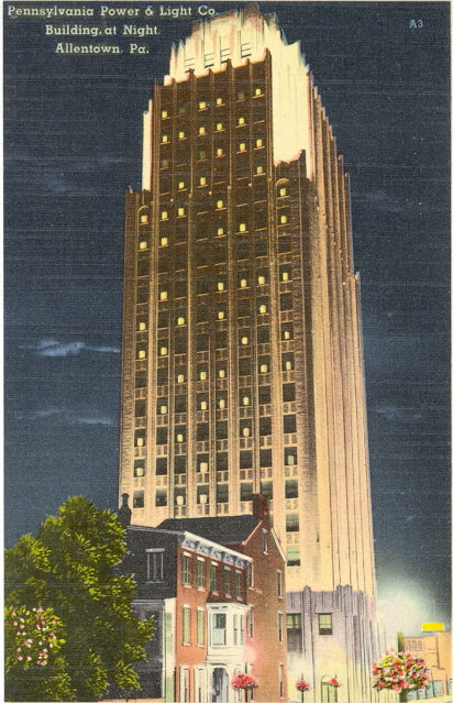 Pennsylvania Power & Light Co. Building at Night, Allentown, PA - Carey's Emporium