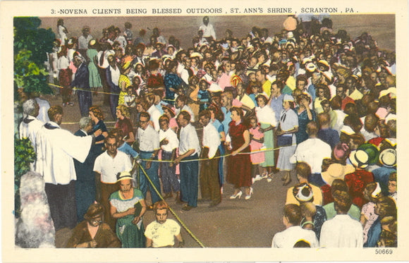 Novena Clients Being Blessed Outdoors, St. Ann's Shrine, Scranton, PA - Carey's Emporium