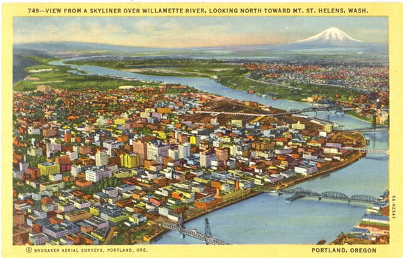 View from a Skyliner over Willamette River, Looking North Toward Mt. St. Helens, Wash., Portland, OR - Carey's Emporium