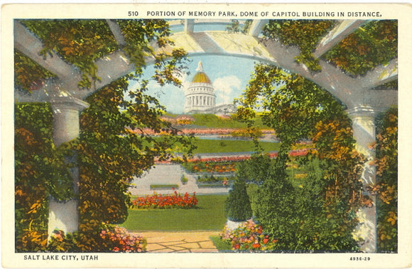 Portion of Memory Park, Dome of Capitol Building in Distance, Salt Lake City, UT - Carey's Emporium