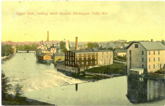 Upper Dam, Looking Down Stream, Sheboygan Falls, WI - Carey's Emporium