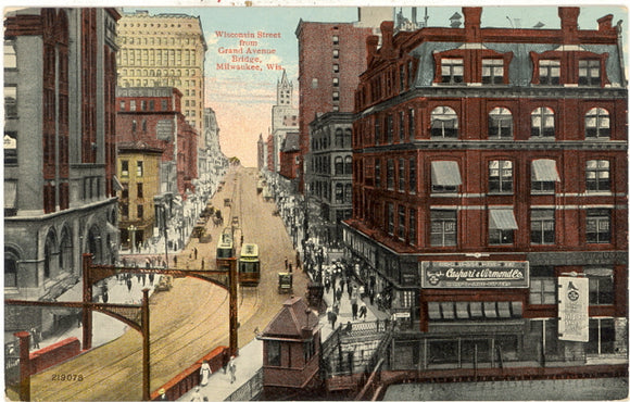 Wisconsin Street from Grand Avenue Bridge, Milwaukee, WI - Carey's Emporium