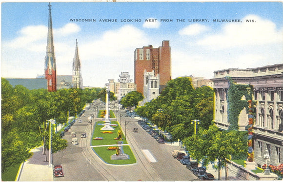 Wisconsin Avenue Looking West from the Library, Milwaukee, WI - Carey's Emporium
