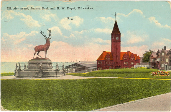 Elk Monument, Juneau Park and N. W. Depot, Milwaukee, WI - Carey's Emporium
