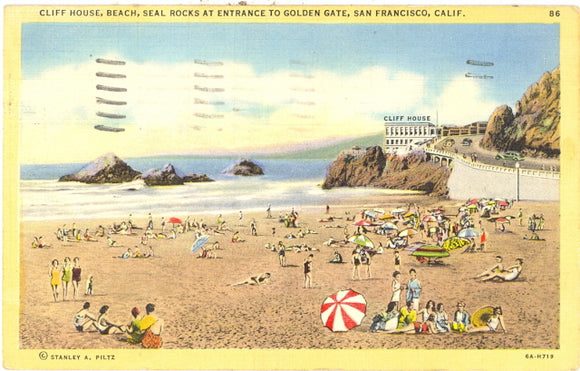 Cliff House, Beach, Seal Rocks at Entrance to Golden Gate, San Francisco, CA - Carey's Emporium