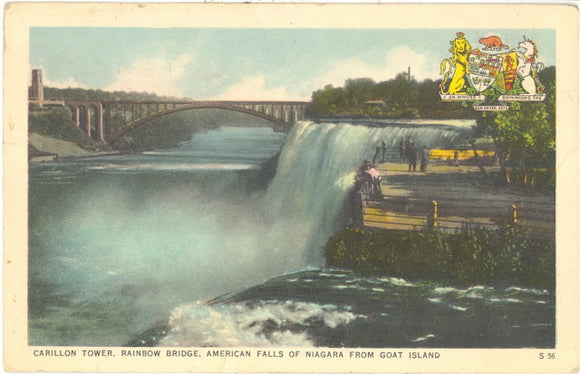 Carillon Tower, Rainbow Bridge, American Falls of Niagara from Goat Island, Niagara Falls, NY - Carey's Emporium