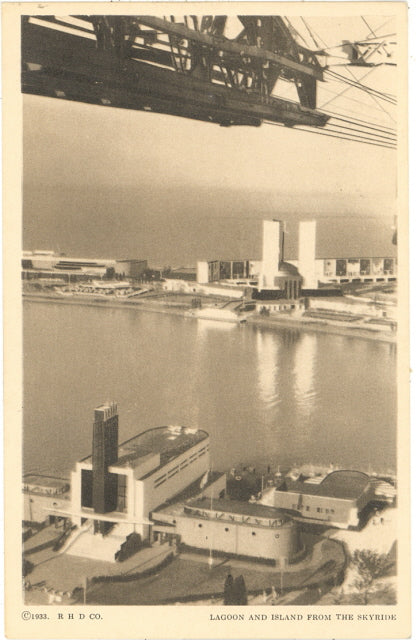 Lagoon and Island from the Skyride, A Century of Progress - Carey's Emporium